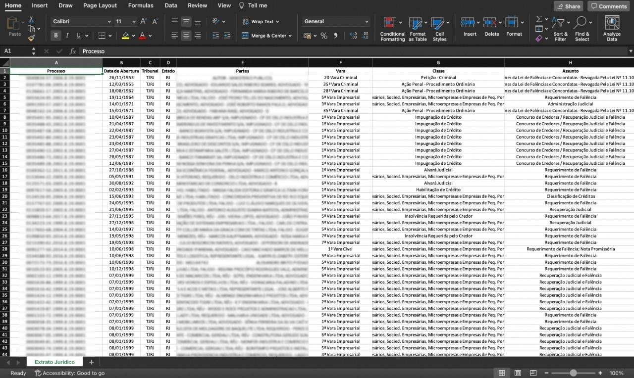 Print do relatório em excel